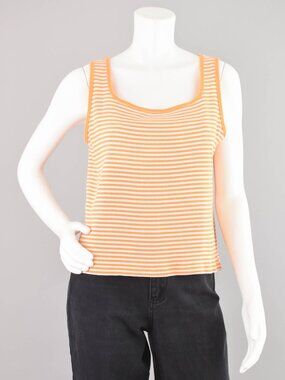 Vintage 90s Orange Striped Ribbed Tank Top Women's Large